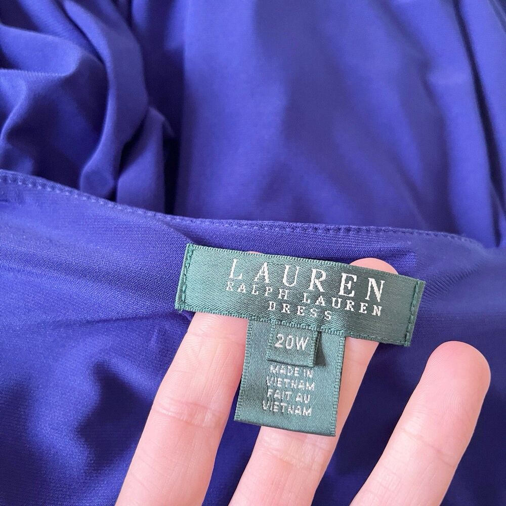 Lauren Ralph Lauren 20W Midnight Blue Empire Aline Stretch Shift Dress V-Neck - Picture 7 of 14